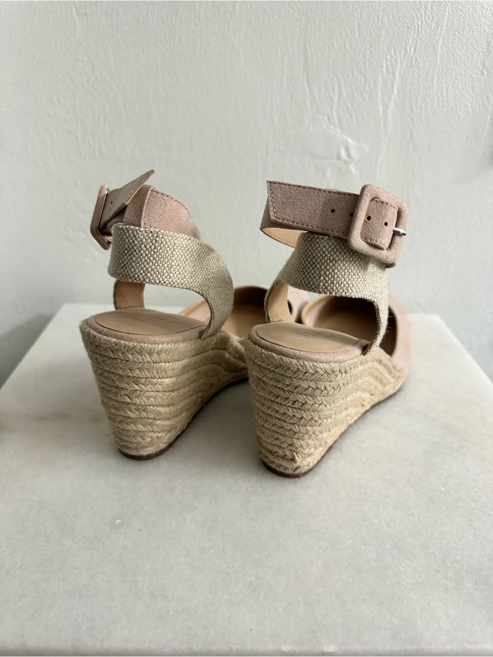 Women’s Neutral Pink Wedge Espadrille Sandals with Ankle Strap